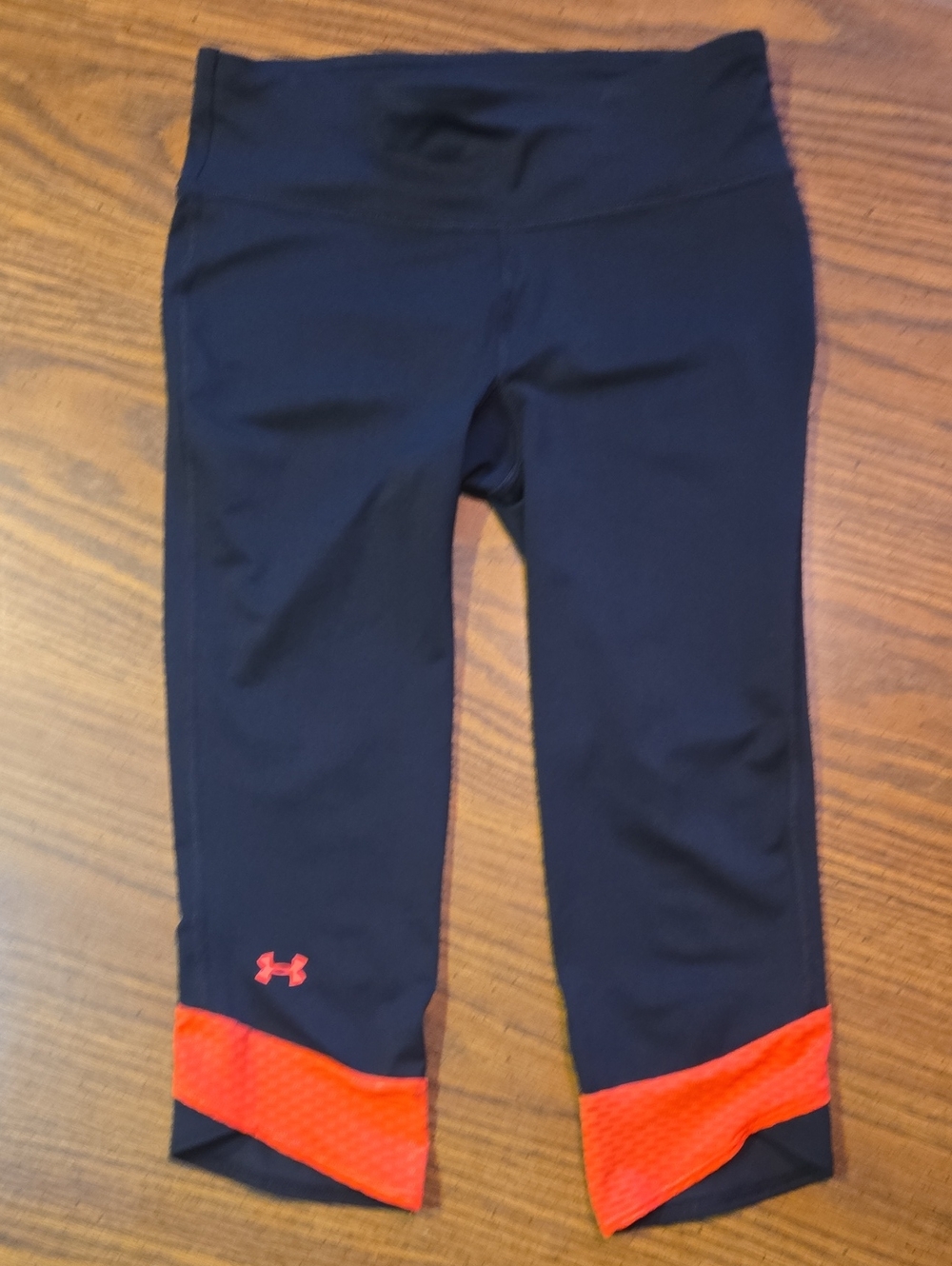 Under Armour Black Capri Leggings with Coral Hem Accents